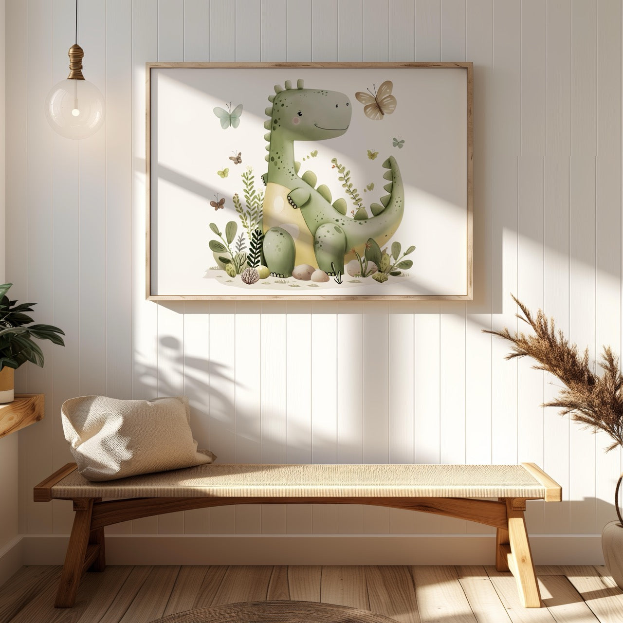 Cute Green Dinosaur in Nature - Rolled Poster Wall Art Print | House Prints