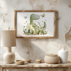 Cute Green Dinosaur in Nature - Rolled Poster Wall Art Print | House Prints