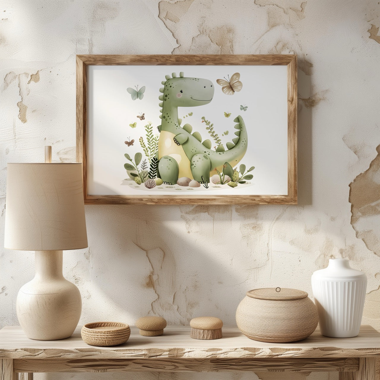 Cute Green Dinosaur in Nature - Rolled Poster Wall Art Print | House Prints