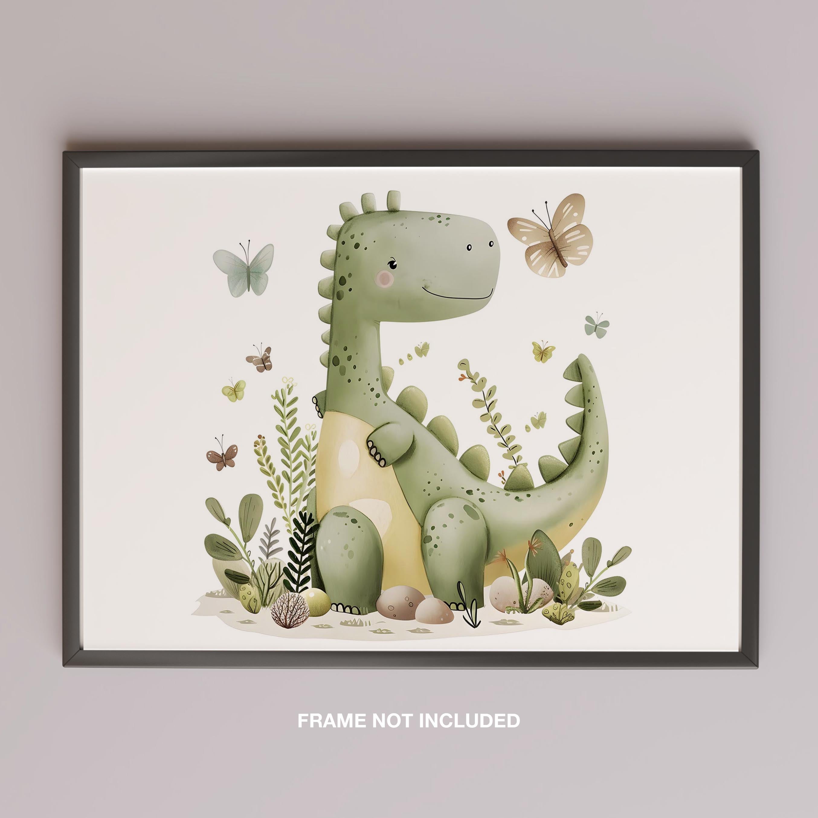 Cute Green Dinosaur in Nature - Rolled Poster Wall Art Print | House Prints