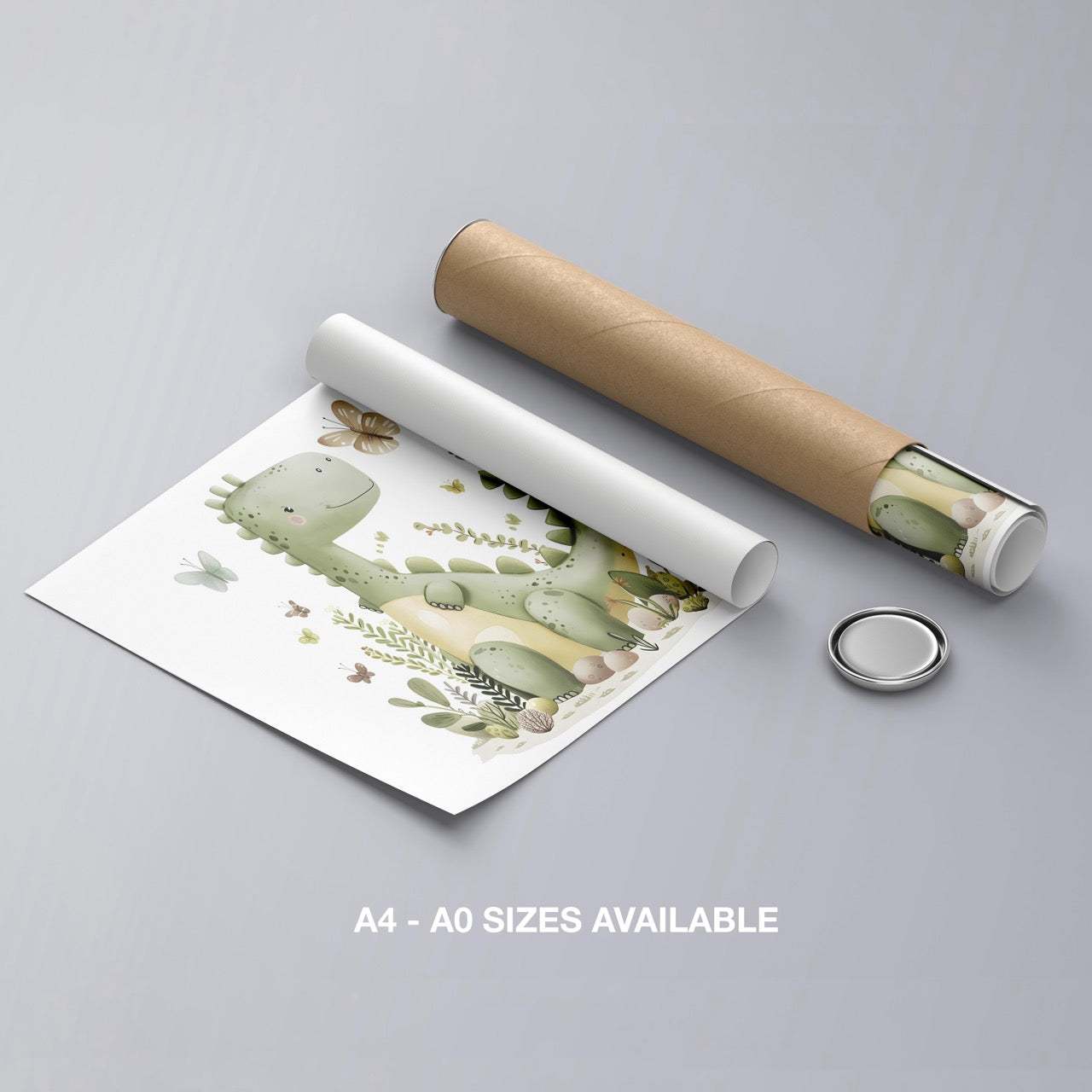 Cute Green Dinosaur in Nature - Rolled Poster Wall Art Print | House Prints