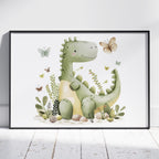 Cute Green Dinosaur in Nature - Rolled Poster Wall Art Print | House Prints