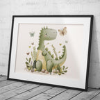 Cute Green Dinosaur in Nature - Rolled Poster Wall Art Print | House Prints