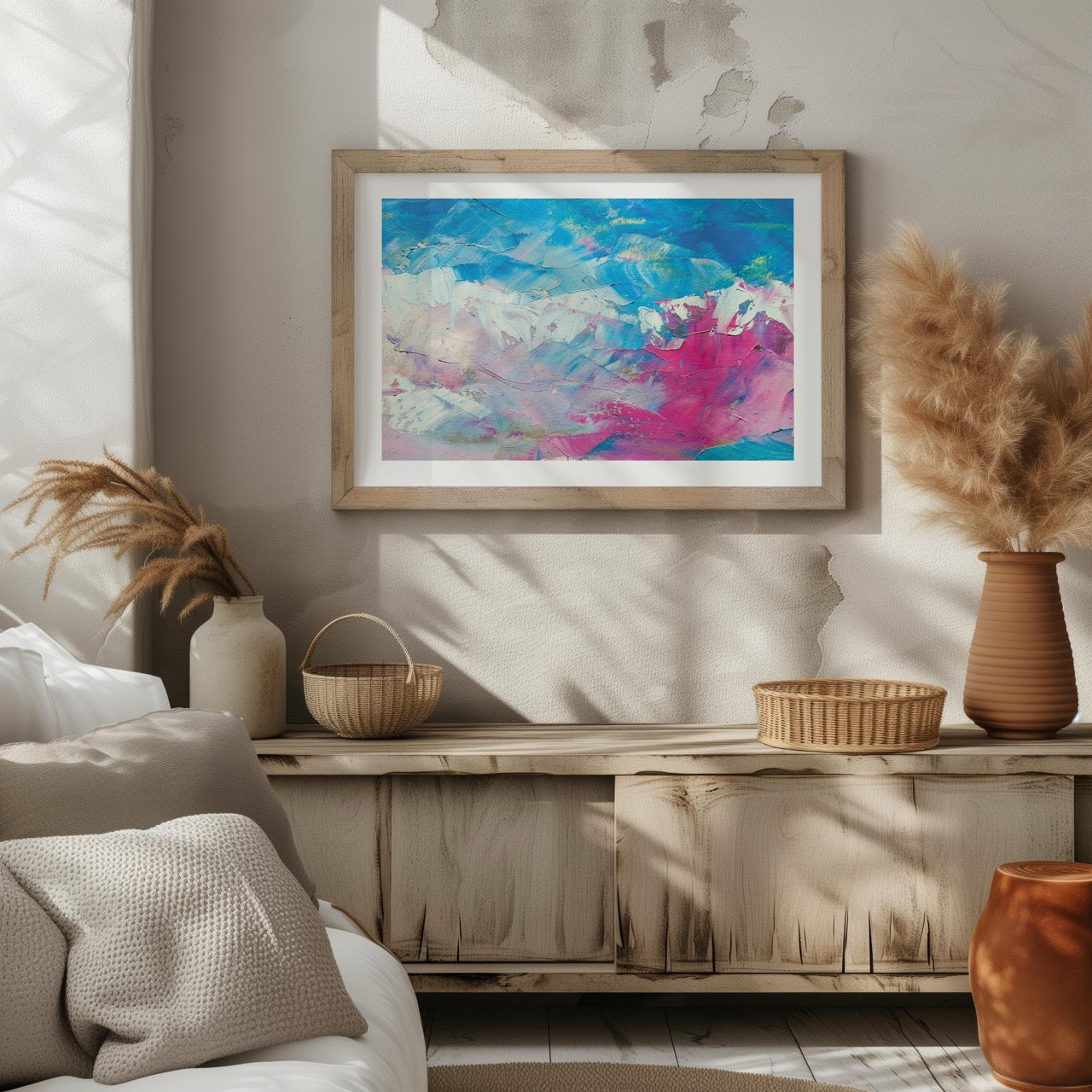 Vibrant Abstract Blue & Pink Hues - Rolled Poster Wall Art Print | House Prints