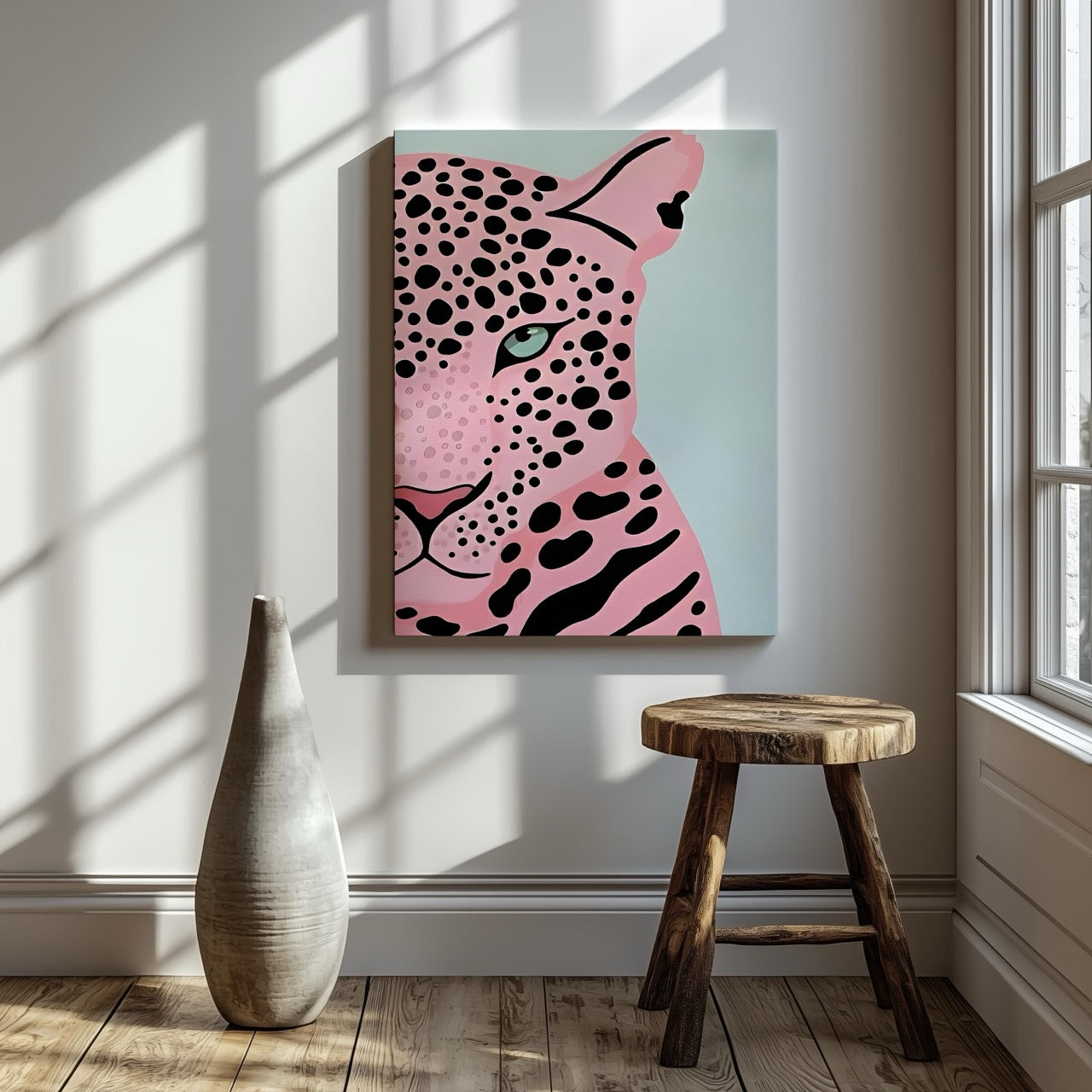 Pink Panther's Fierce Gaze - Framed Canvas Wall Art Print - House Prints