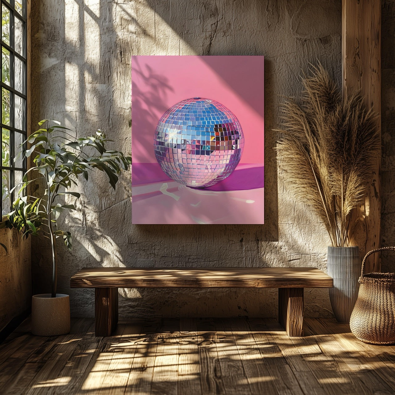 Pink Party Disco Ball Reflections - Framed Canvas Wall Art Print | House Prints