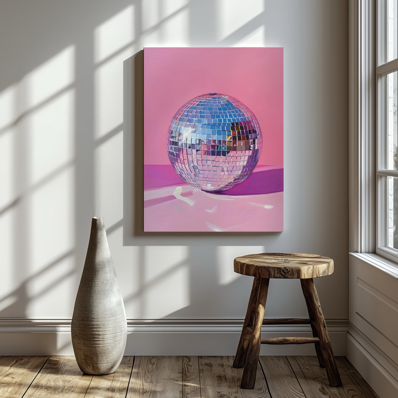 Pink Party Disco Ball Reflections - Framed Canvas Wall Art Print | House Prints