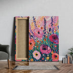 Vibrant Wildflower Pink Garden Bliss - Framed Canvas Wall Art Print | House Prints