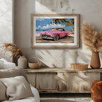 Pink Retro Cadillac Car in Paradise - Rolled Poster Wall Art Print | House Prints