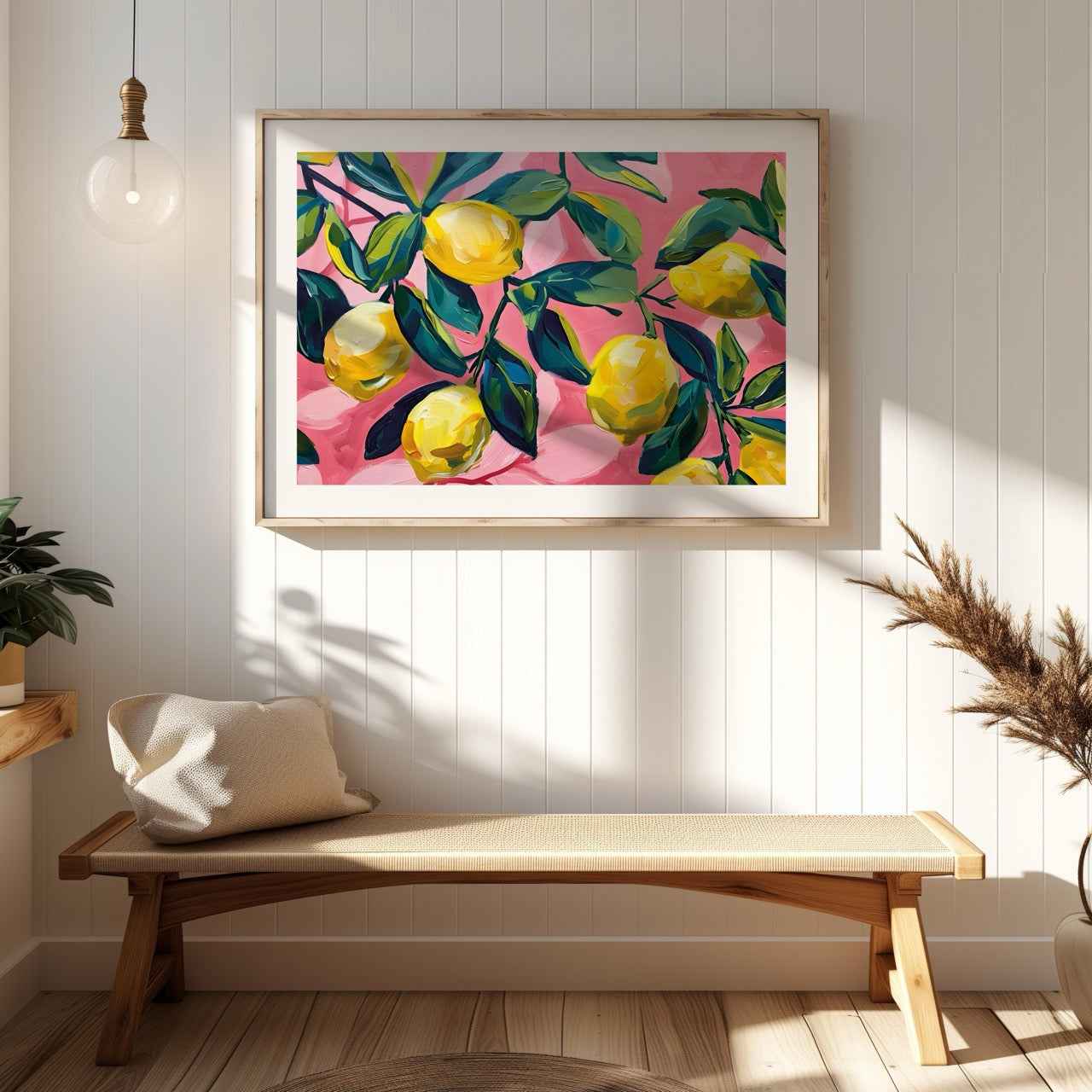 Tropical Lemon Garden in Pink - Rolled Poster Wall Art Print (Custom Size)