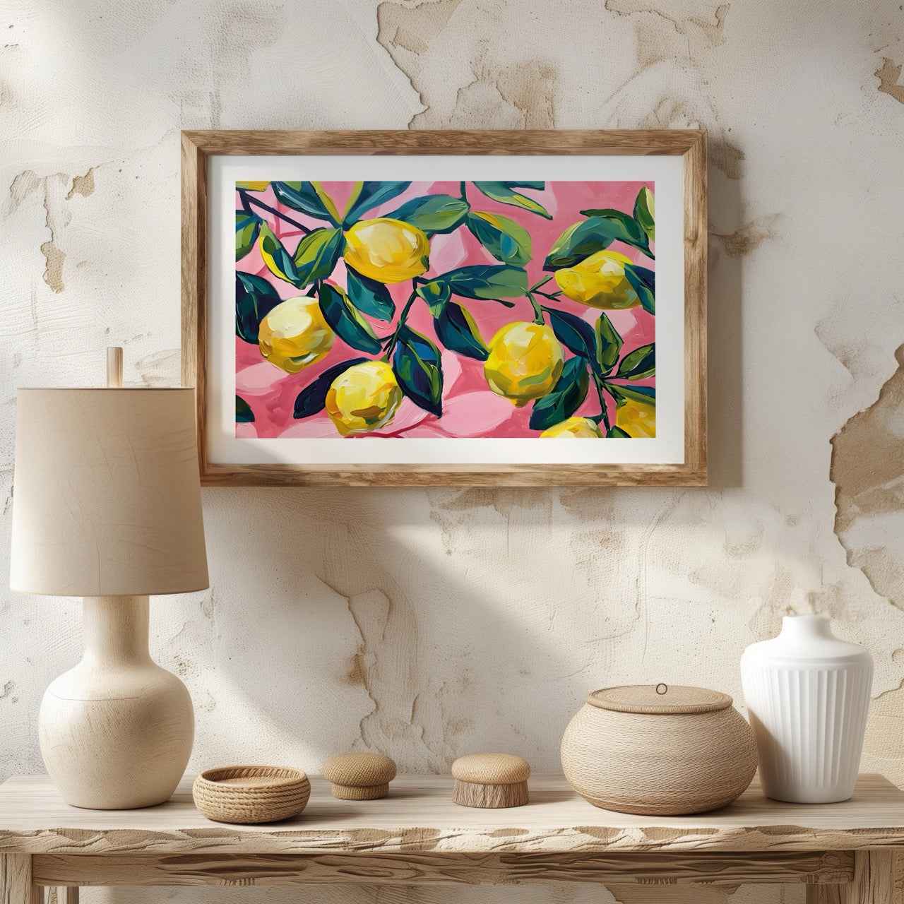 Tropical Lemon Garden in Pink - Rolled Poster Wall Art Print (Custom Size)