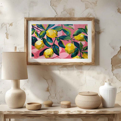 Tropical Lemon Garden in Pink - Rolled Poster Wall Art Print (Custom Size)