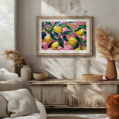 Tropical Lemon Garden in Pink - Rolled Poster Wall Art Print (Custom Size)