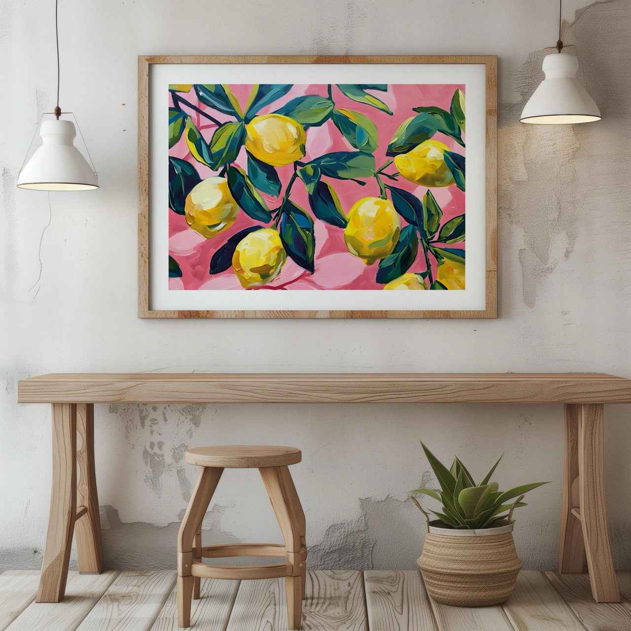 Tropical Lemon Garden in Pink - Rolled Poster Wall Art Print (Custom Size)