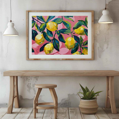 Tropical Lemon Garden in Pink - Rolled Poster Wall Art Print (Custom Size)