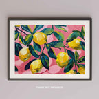 Tropical Lemon Garden in Pink - Rolled Poster Wall Art Print | House Prints