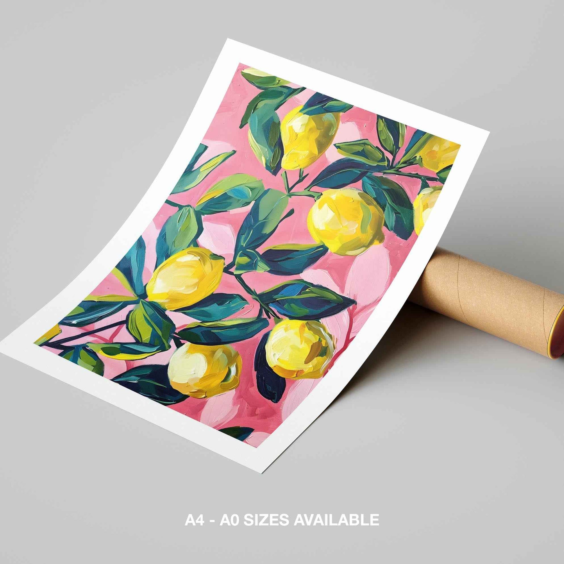 Tropical Lemon Garden in Pink - Rolled Poster Wall Art Print (Custom Size)
