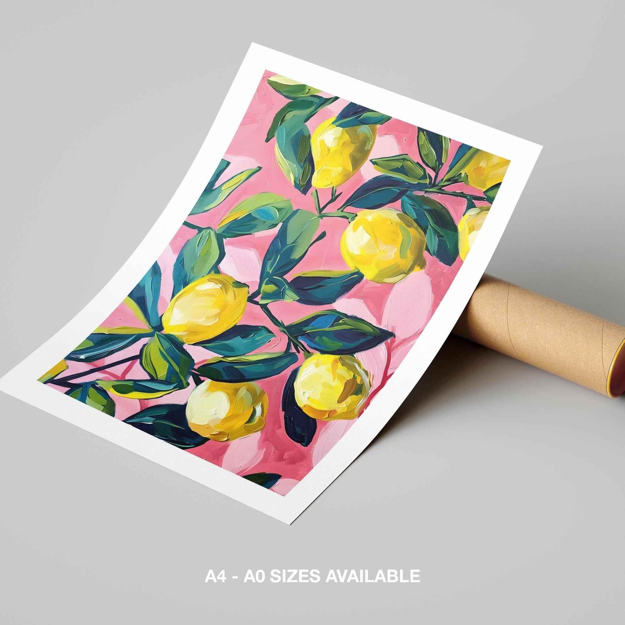 Tropical Lemon Garden in Pink - Rolled Poster Wall Art Print | House Prints