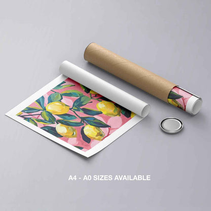 Tropical Lemon Garden in Pink - Rolled Poster Wall Art Print (Custom Size)