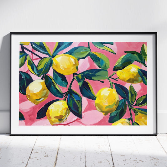 Tropical Lemon Garden in Pink - Rolled Poster Wall Art Print - House Prints