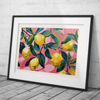 Tropical Lemon Garden in Pink - Rolled Poster Wall Art Print | House Prints