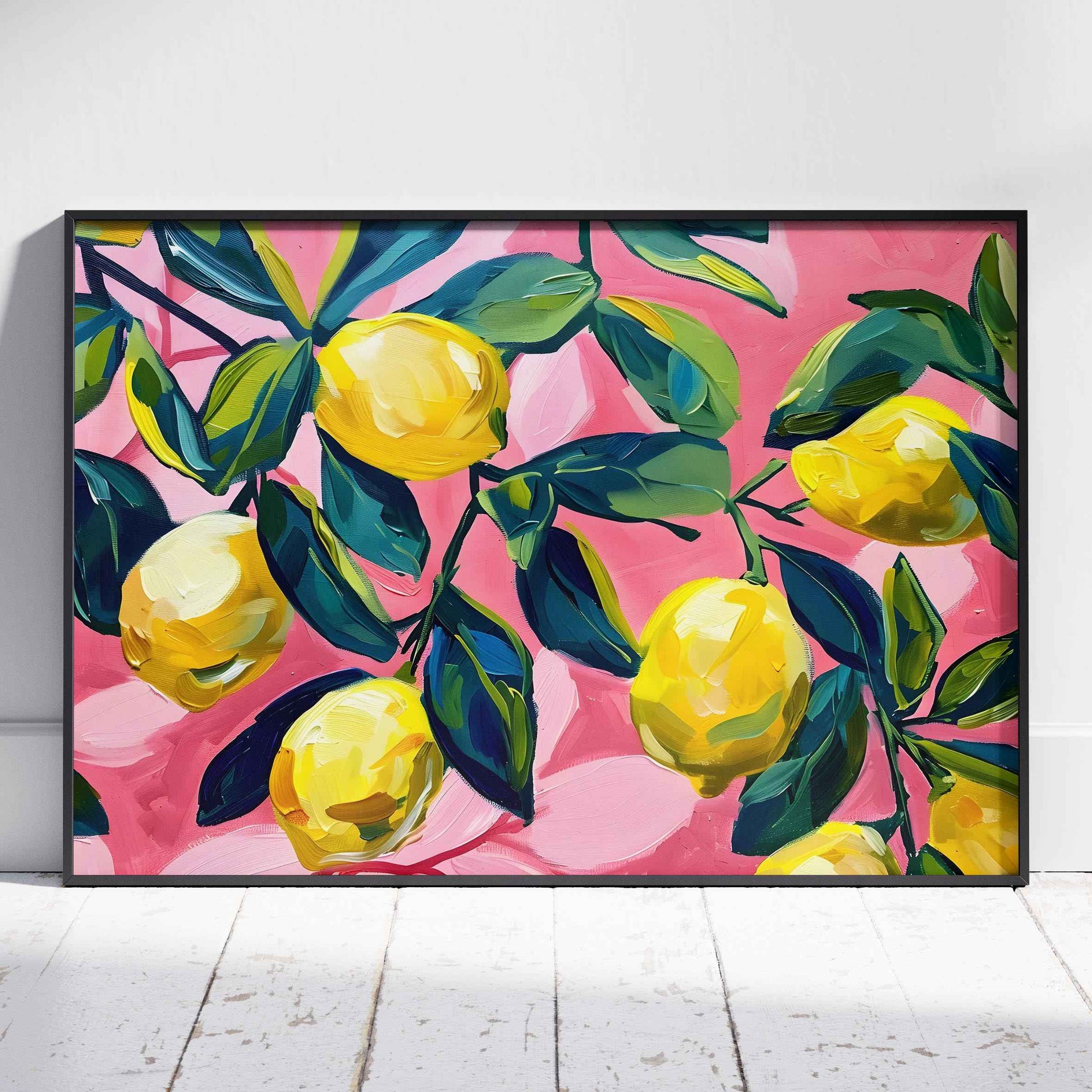 Tropical Lemon Garden in Pink - Rolled Poster Wall Art Print (Custom Size)