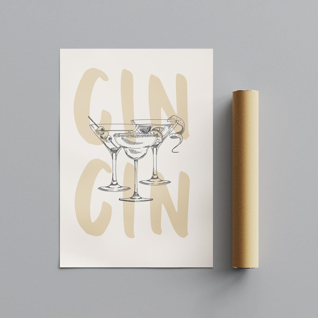 Cheers to Gin & Elegant Cocktails - Rolled Poster Wall Art Print