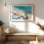 Pastel Beach Umbrellas and Blue Sea - Rolled Poster Wall Art Print | House Prints