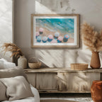Pastel Beach Umbrellas and Blue Sea - Rolled Poster Wall Art Print | House Prints