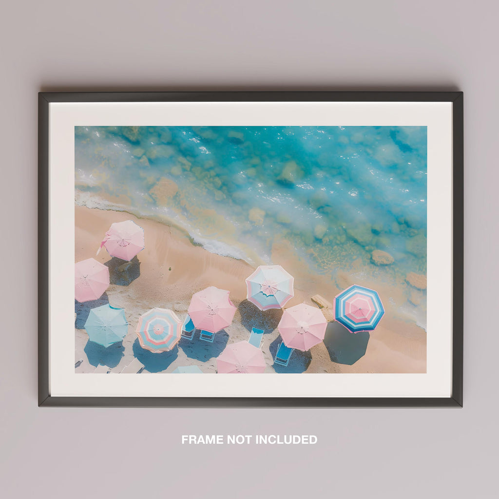 Pastel Beach Umbrellas and Blue Sea - Rolled Poster Wall Art Print | House Prints