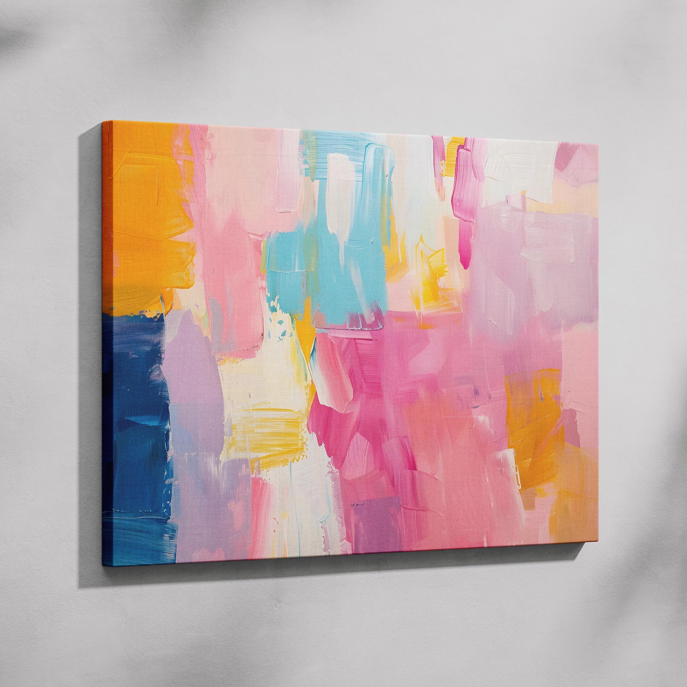 Colourful Abstract Pink Brushstrokes - Framed Canvas Wall Art Print | House Prints
