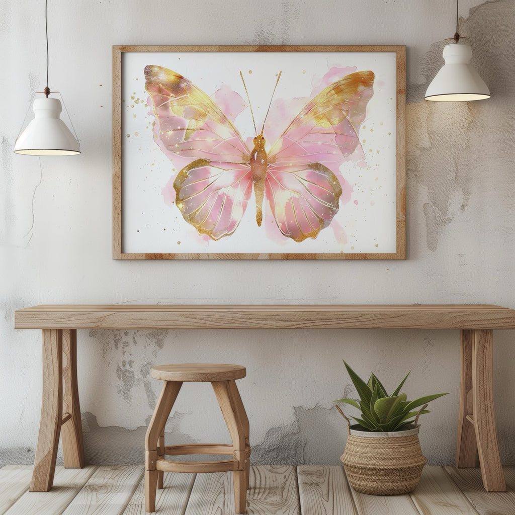 Golden Pink Blush Spring Butterfly - Rolled Poster Wall Art Print | House Prints