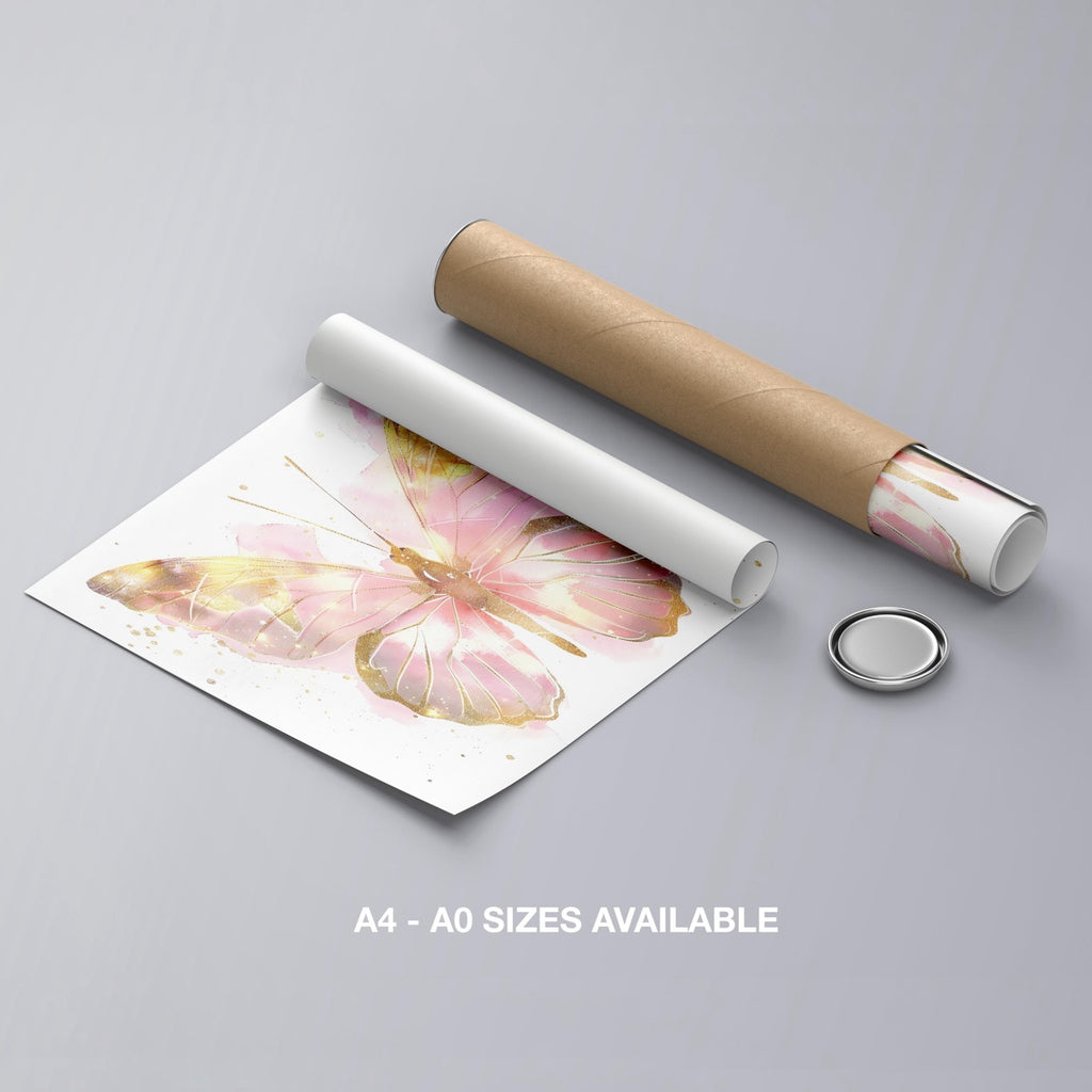 Golden Pink Blush Spring Butterfly - Rolled Poster Wall Art Print | House Prints
