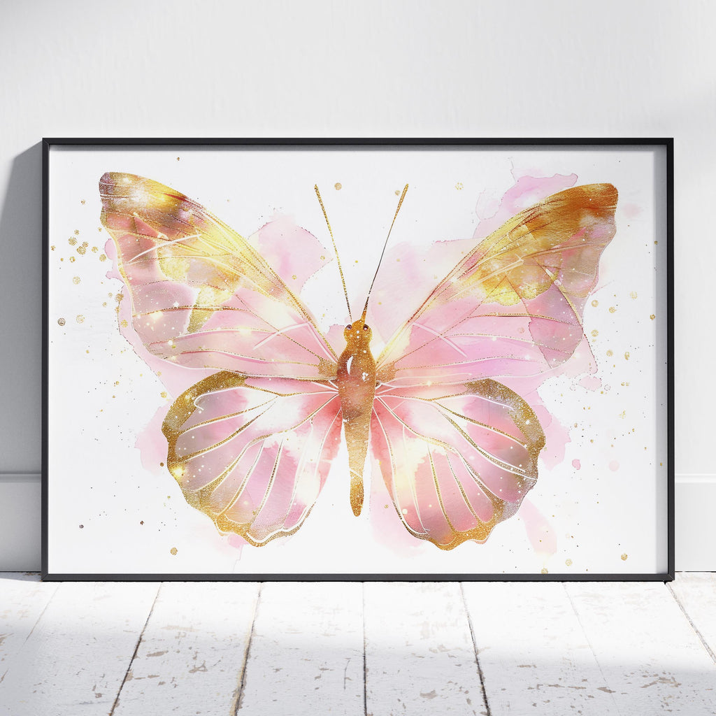 Golden Pink Blush Spring Butterfly - Rolled Poster Wall Art Print | House Prints