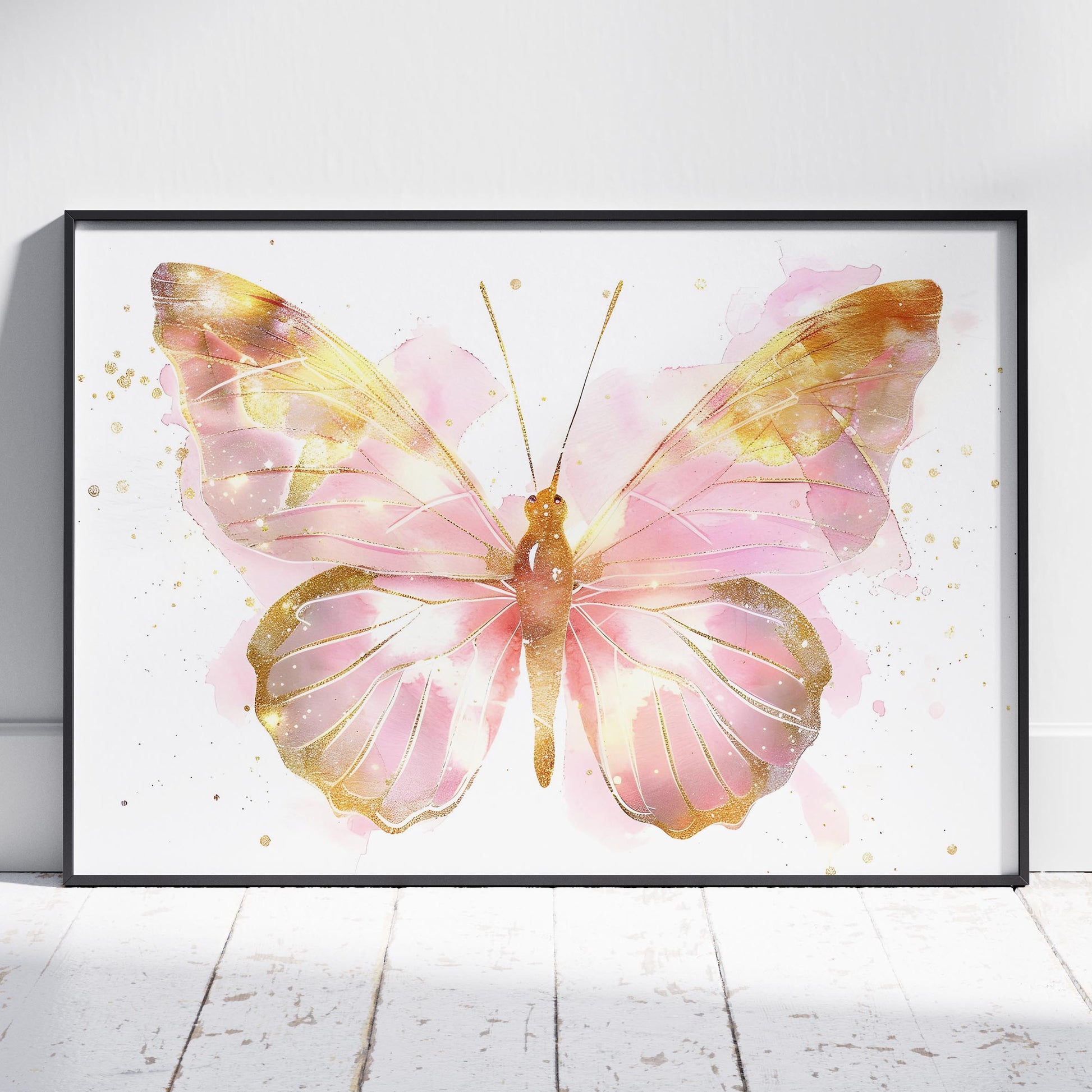 Golden Pink Blush Spring Butterfly - Rolled Poster Wall Art Print - House Prints