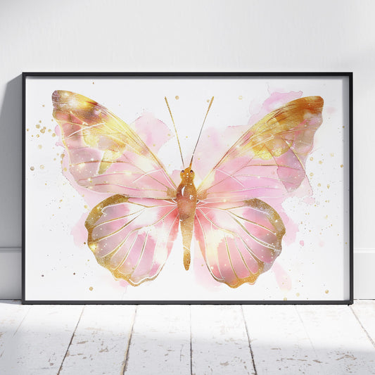 Golden Pink Blush Spring Butterfly - Rolled Poster Wall Art Print - House Prints