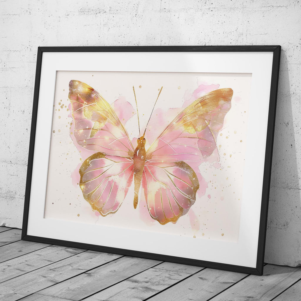 Golden Pink Blush Spring Butterfly - Rolled Poster Wall Art Print | House Prints