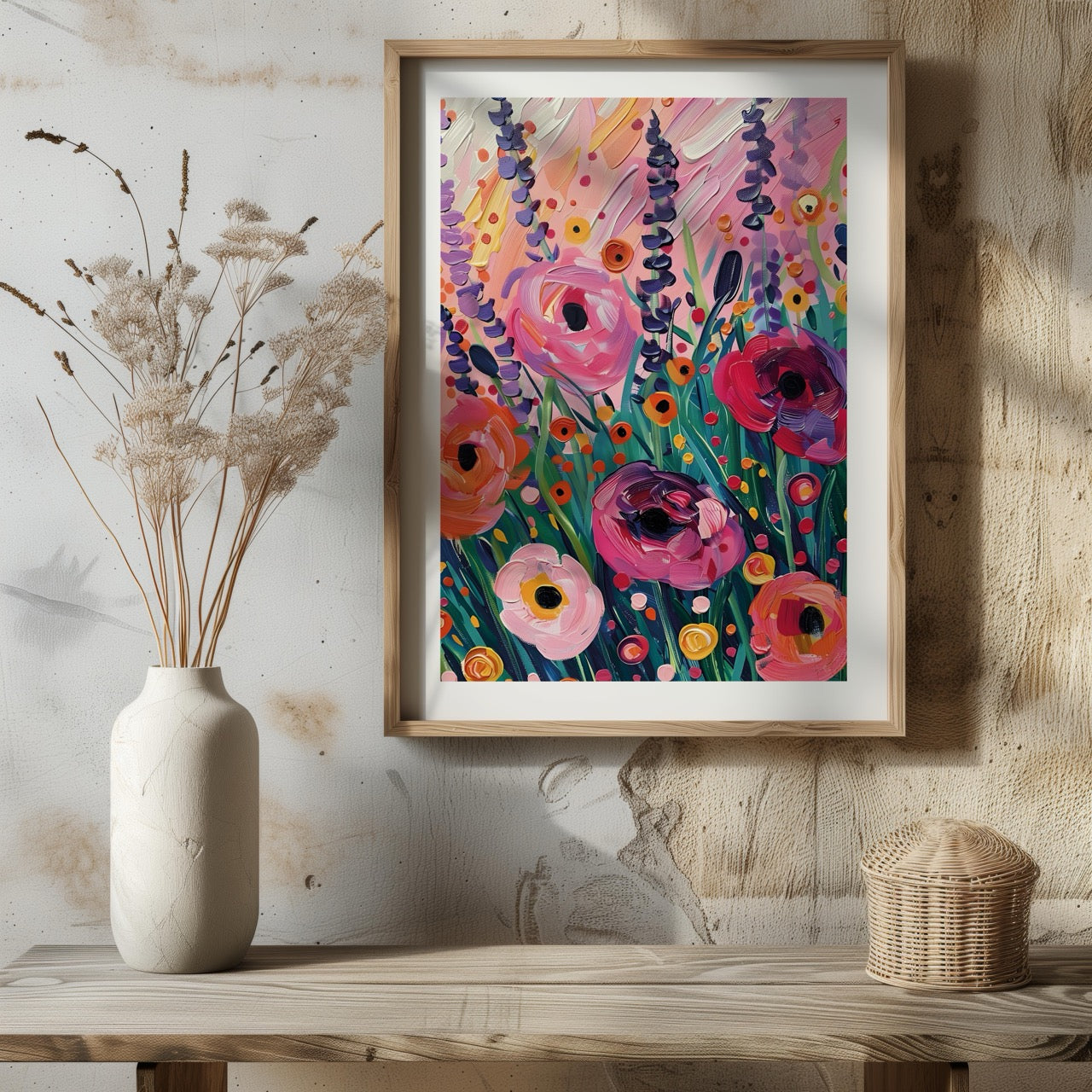 Vibrant Wildflower Pink Garden Bliss - Rolled Poster Wall Art Print | House Prints