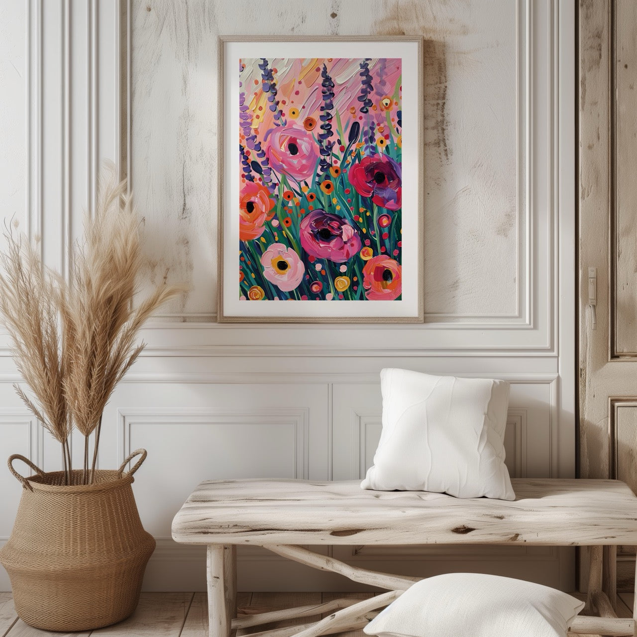 Vibrant Wildflower Pink Garden Bliss - Rolled Poster Wall Art Print | House Prints