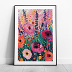 Vibrant Wildflower Pink Garden Bliss - Rolled Poster Wall Art Print | House Prints