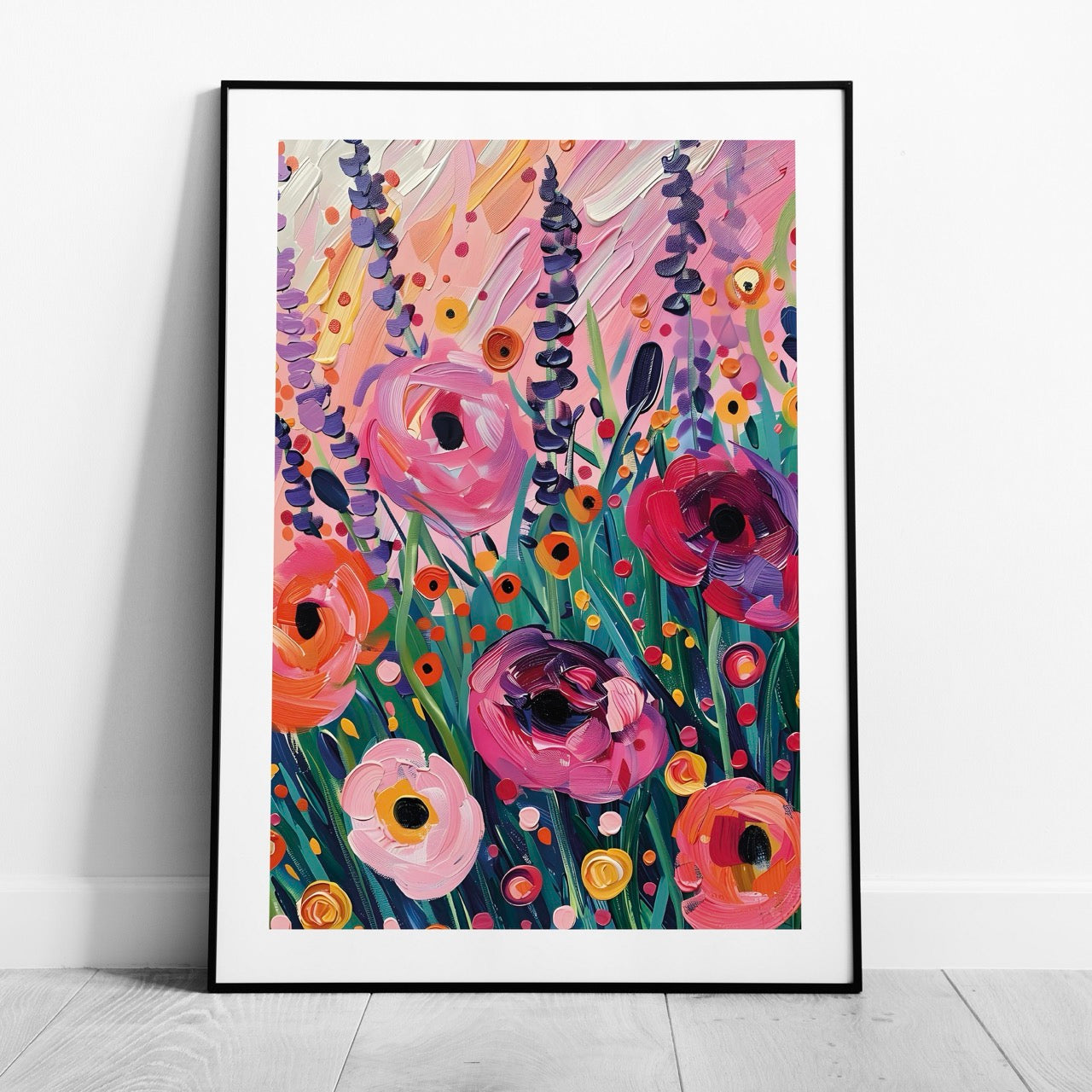 Vibrant Wildflower Pink Garden Bliss - Rolled Poster Wall Art Print | House Prints