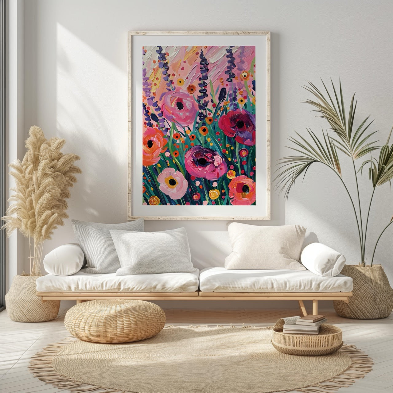 Vibrant Wildflower Pink Garden Bliss - Rolled Poster Wall Art Print | House Prints
