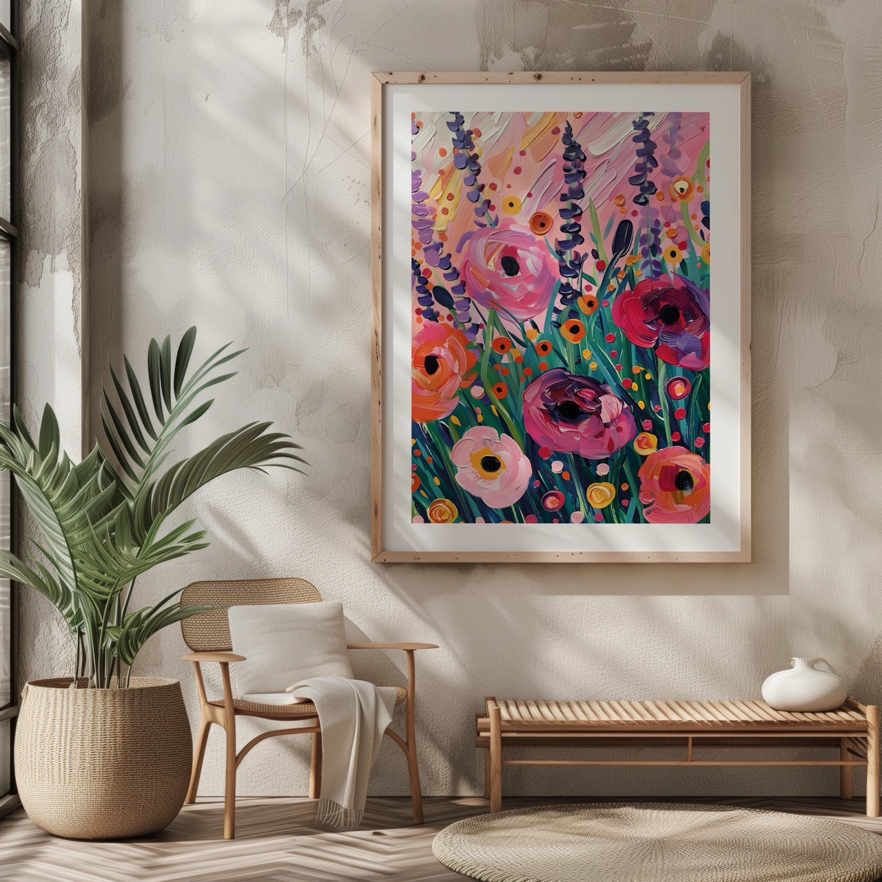 Vibrant Wildflower Pink Garden Bliss - Rolled Poster Wall Art Print | House Prints