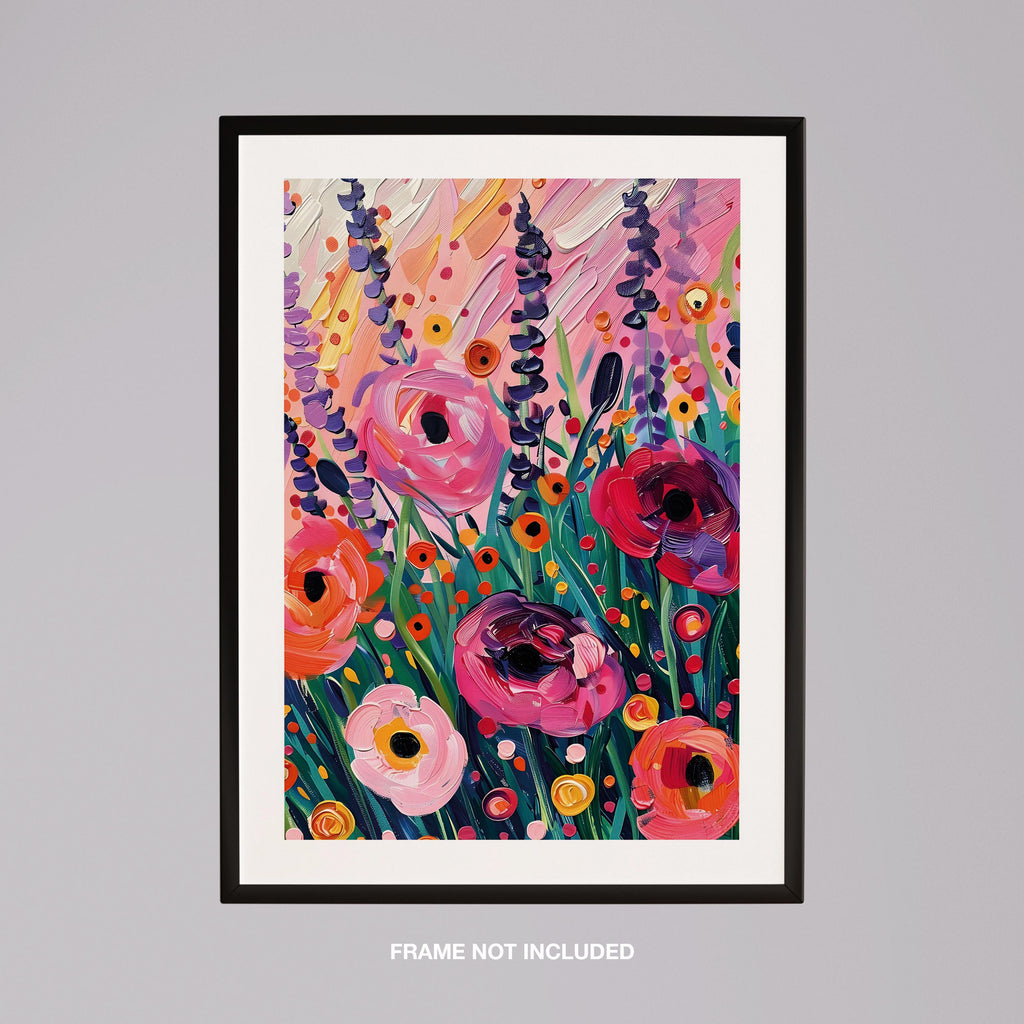Vibrant Wildflower Pink Garden Bliss - Rolled Poster Wall Art Print | House Prints