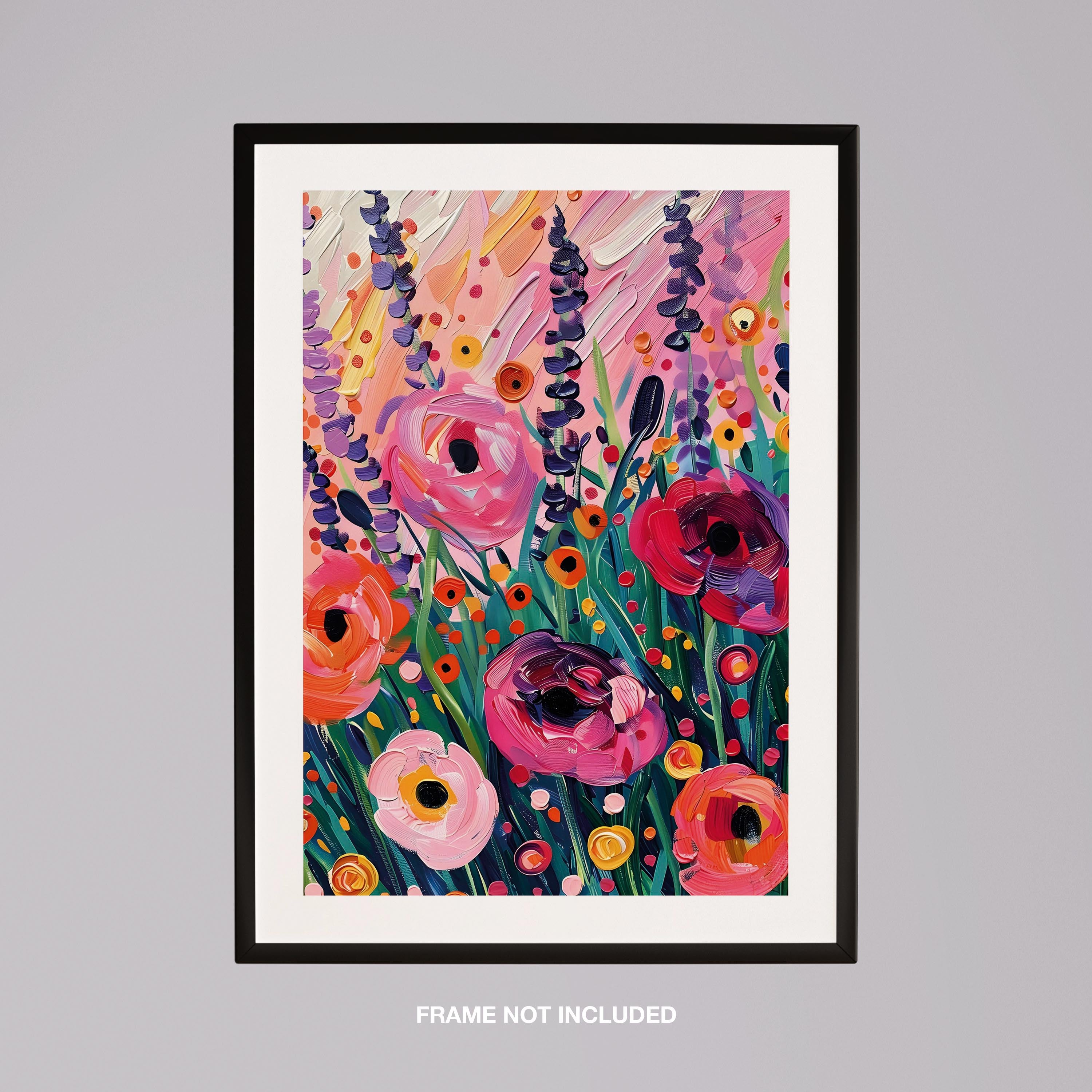 Vibrant Wildflower Pink Garden Bliss - Rolled Poster Wall Art Print | House Prints