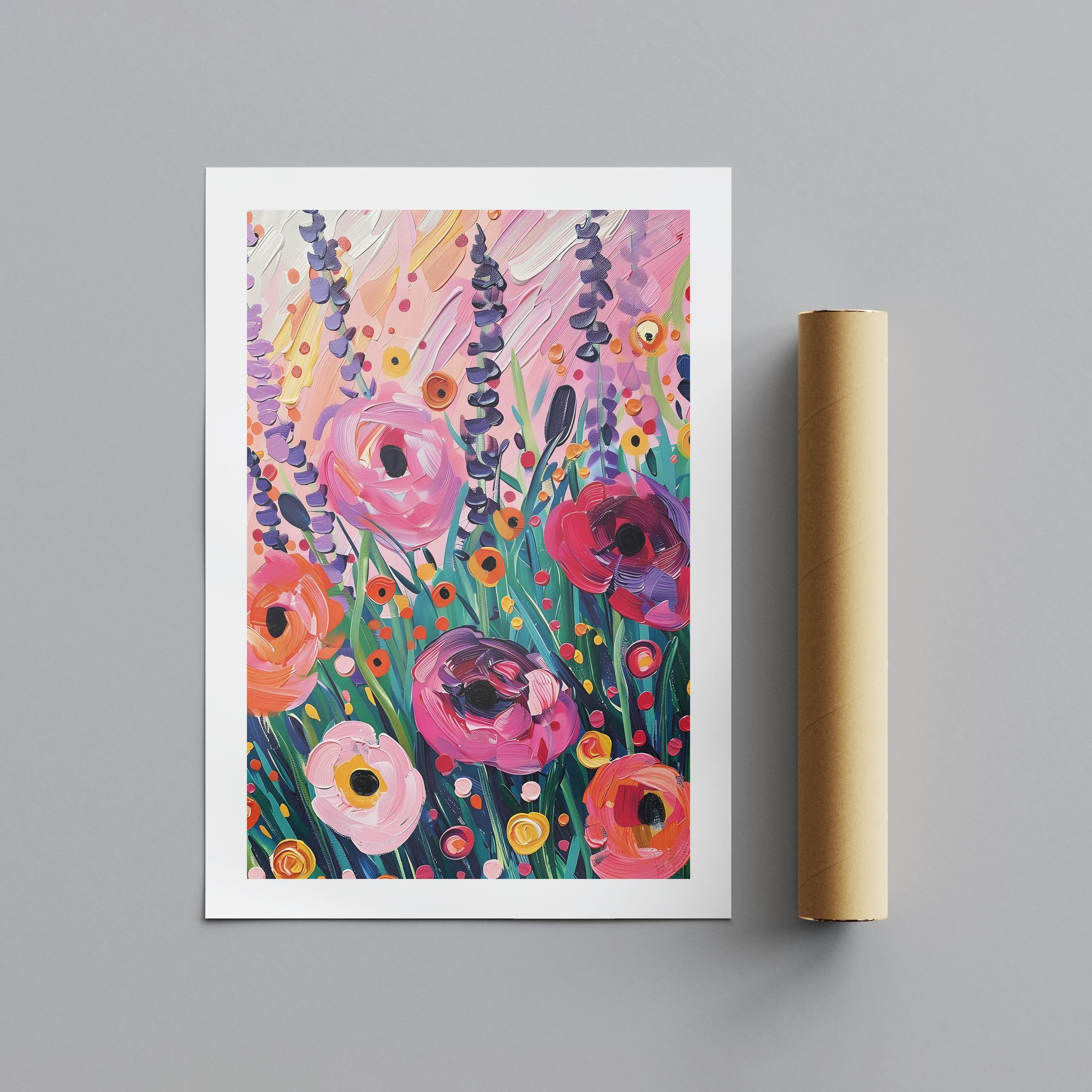 Vibrant Wildflower Pink Garden Bliss - Rolled Poster Wall Art Print | House Prints