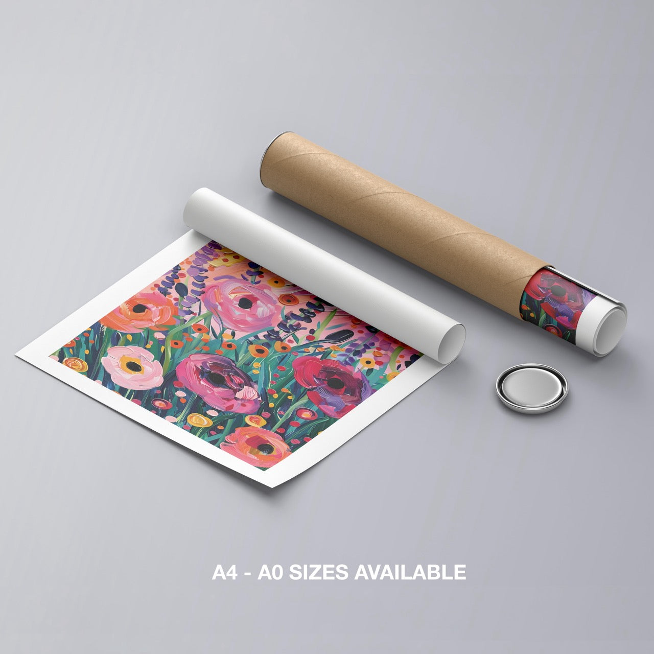 Vibrant Wildflower Pink Garden Bliss - Rolled Poster Wall Art Print | House Prints