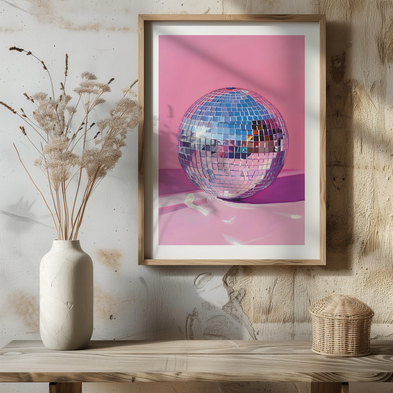 Pink Party Disco Ball Reflections - Rolled Poster Wall Art Print