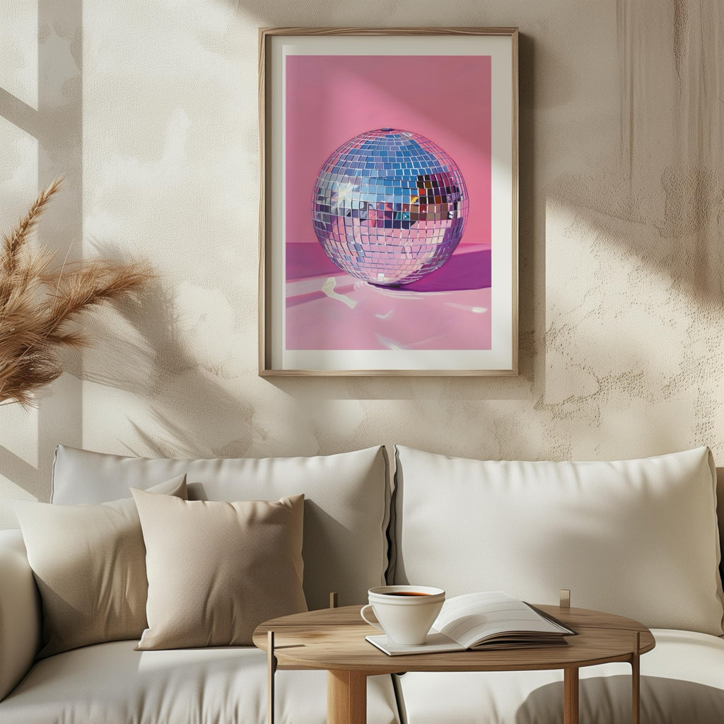 Pink Party Disco Ball Reflections - Rolled Poster Wall Art Print