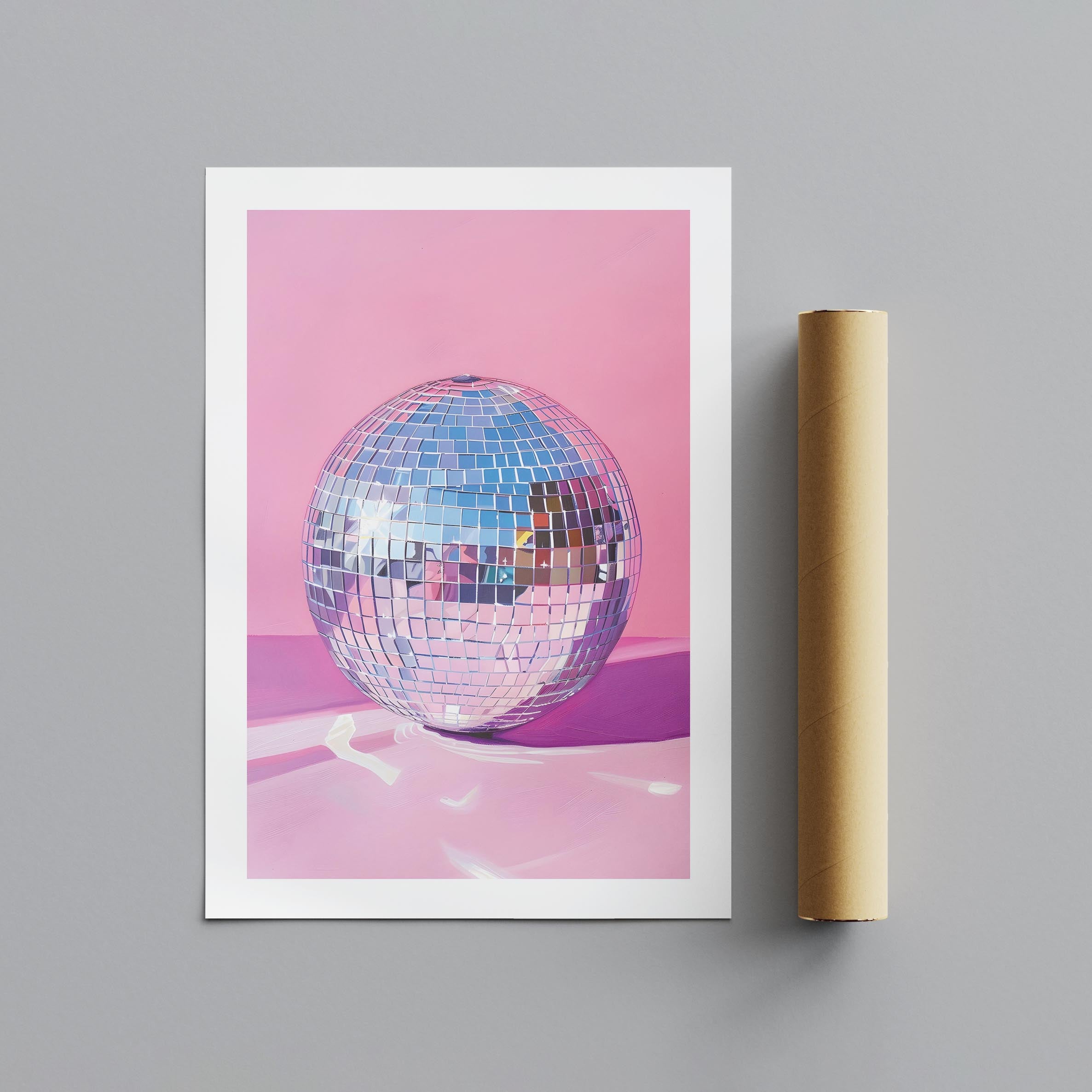 Pink Party Disco Ball Reflections - Rolled Poster Wall Art Print